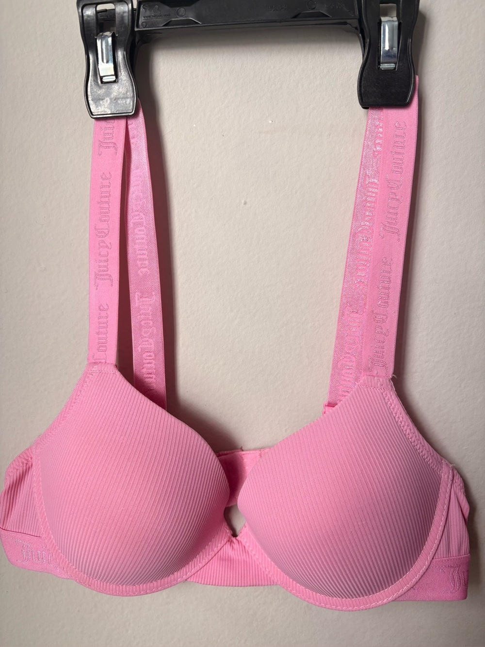Juicy Couture Pink Ribbed Underwire Bra with Branded Straps 34B